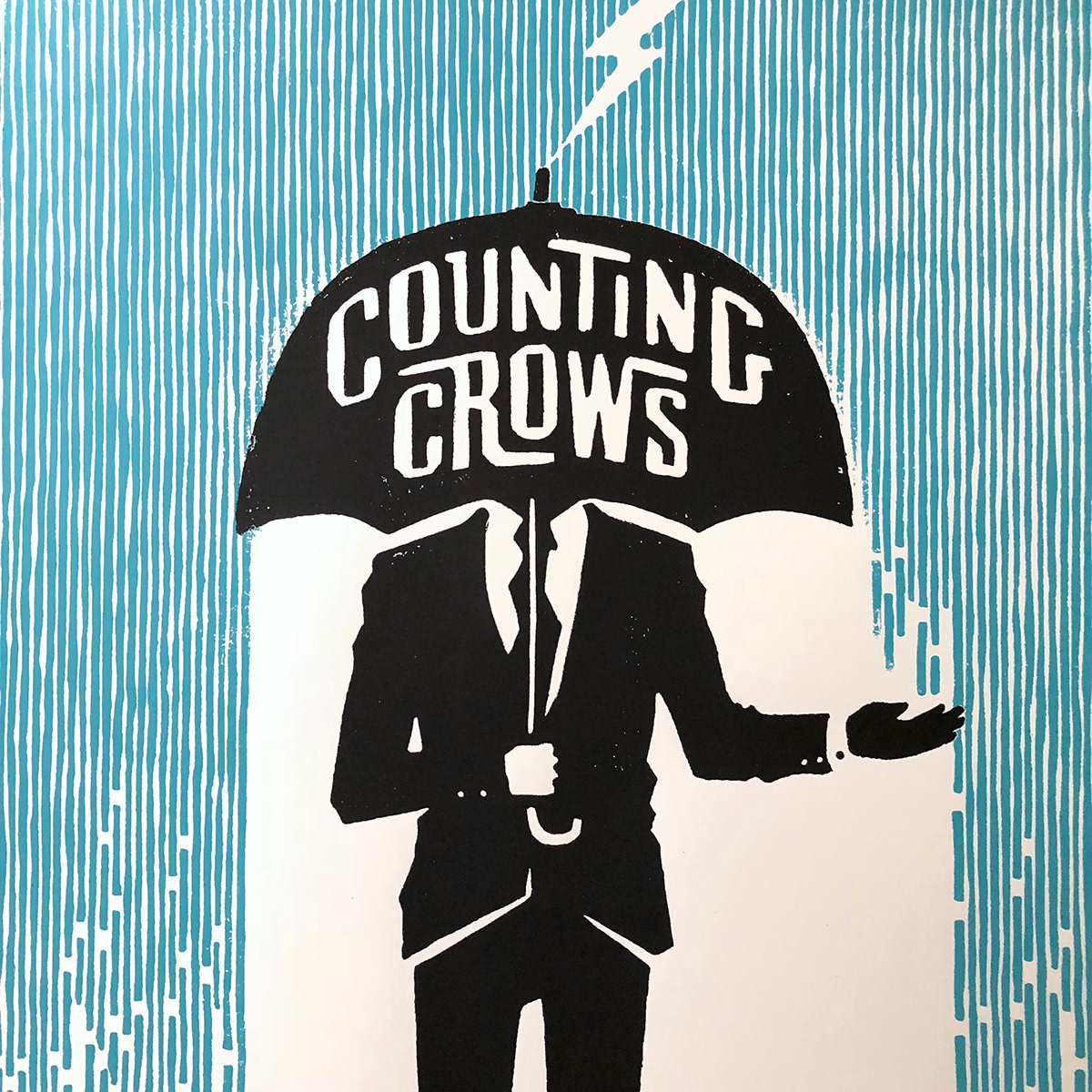 Rain king gig poster ROck Poster concert rock n roll Counting crows linoleum typography   hand made rockswell