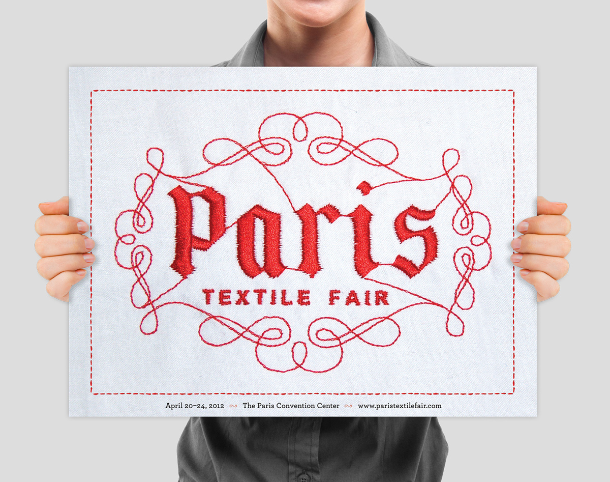 Adobe Portfolio Paris textile Fair fabric gothic sewn handdone brochure poster ticket buttons logo Logo Design French Embroidery