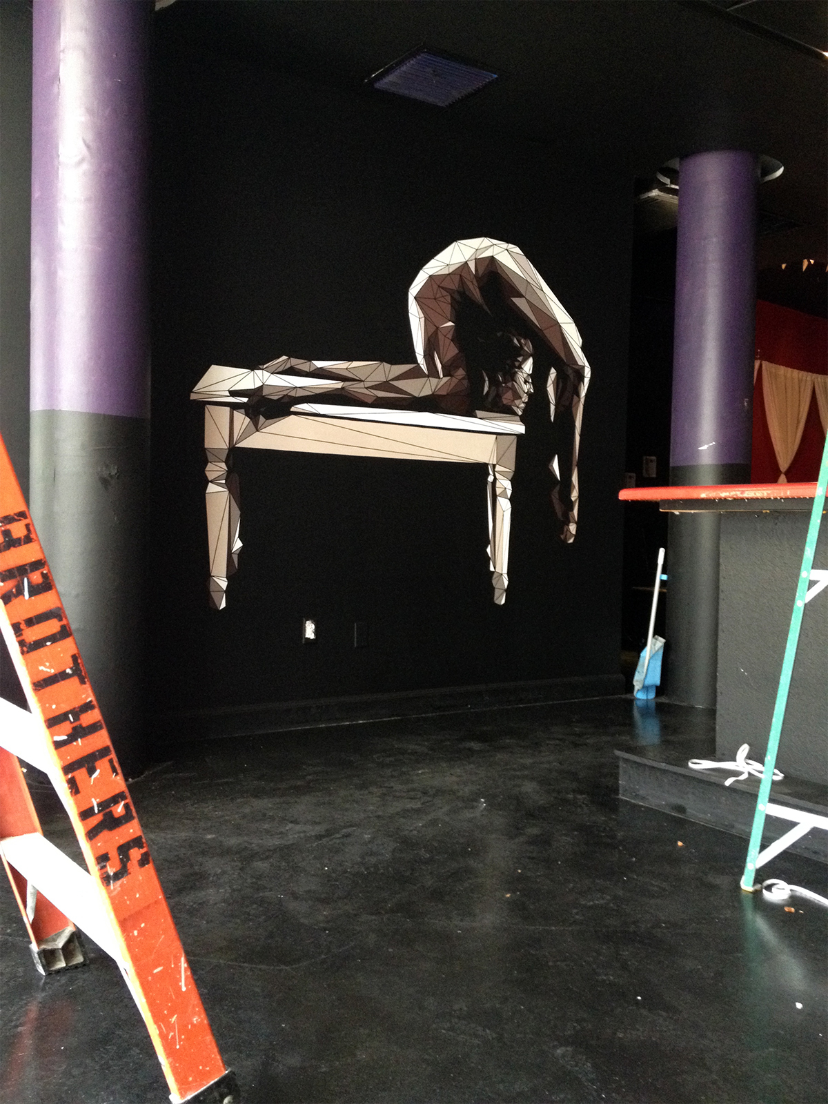 acrylic Mural public art nightclub acrobat cirque lines art contemporary art triangle