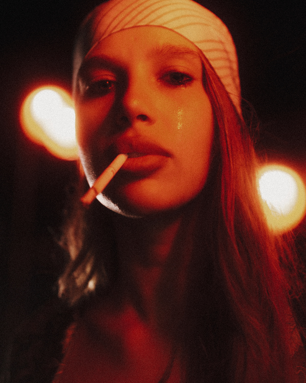 woman portrait smoke tears sad photoshoot Photography  model night red