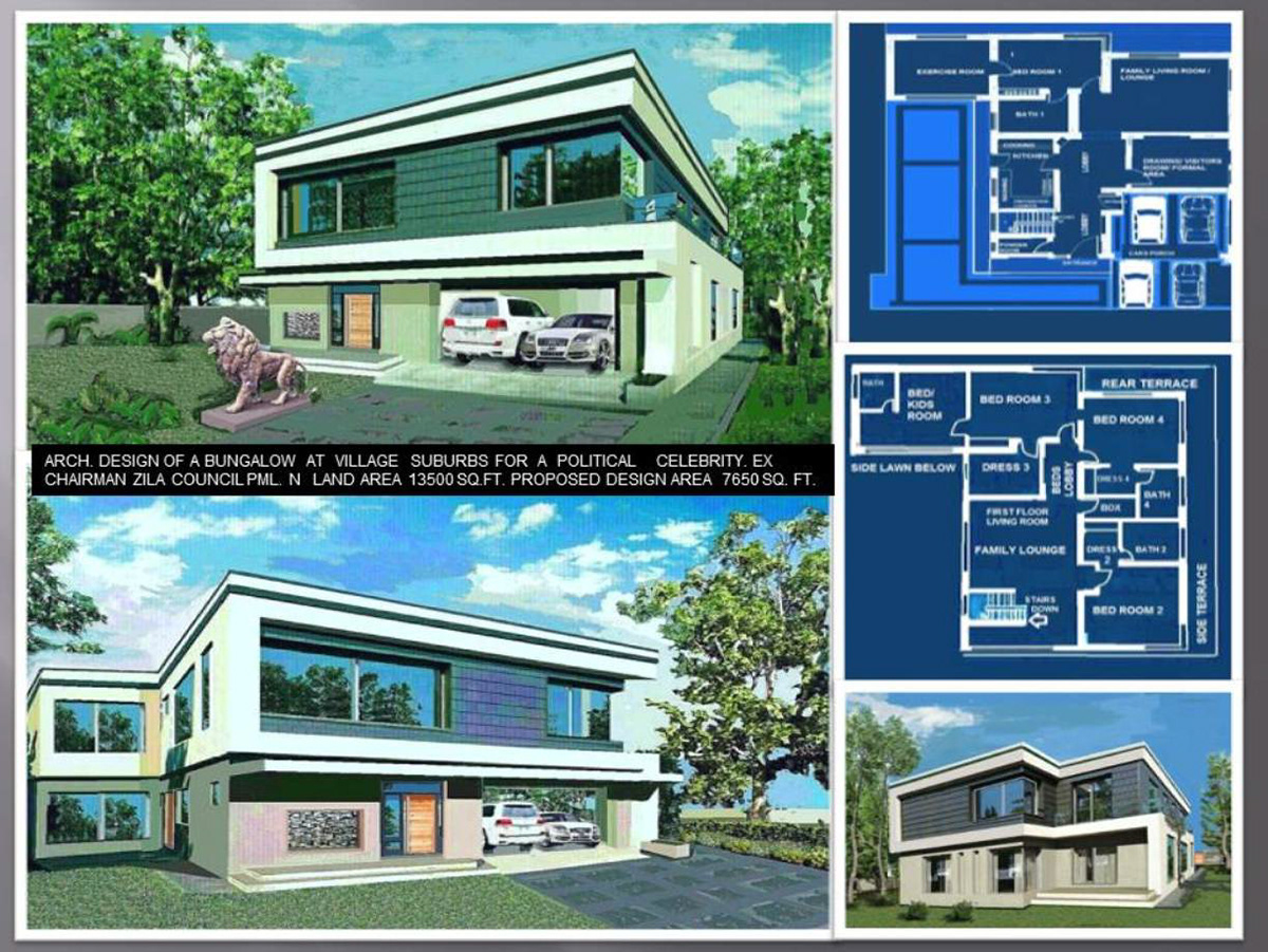 architecture contemporary design suburban house visualization open plot
