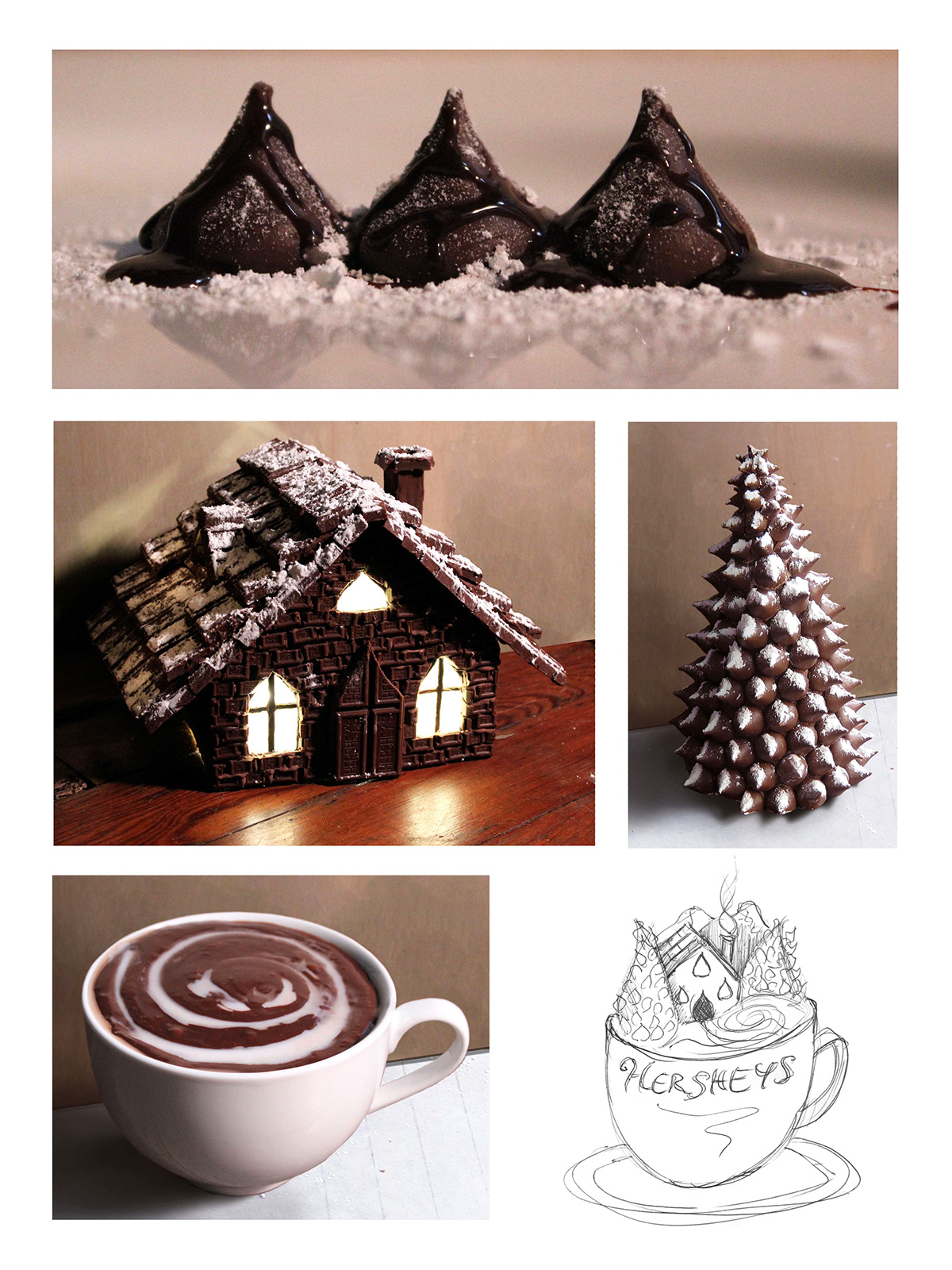 Cocoa cup winter ice skate house chocolate 3D illustration night hershey