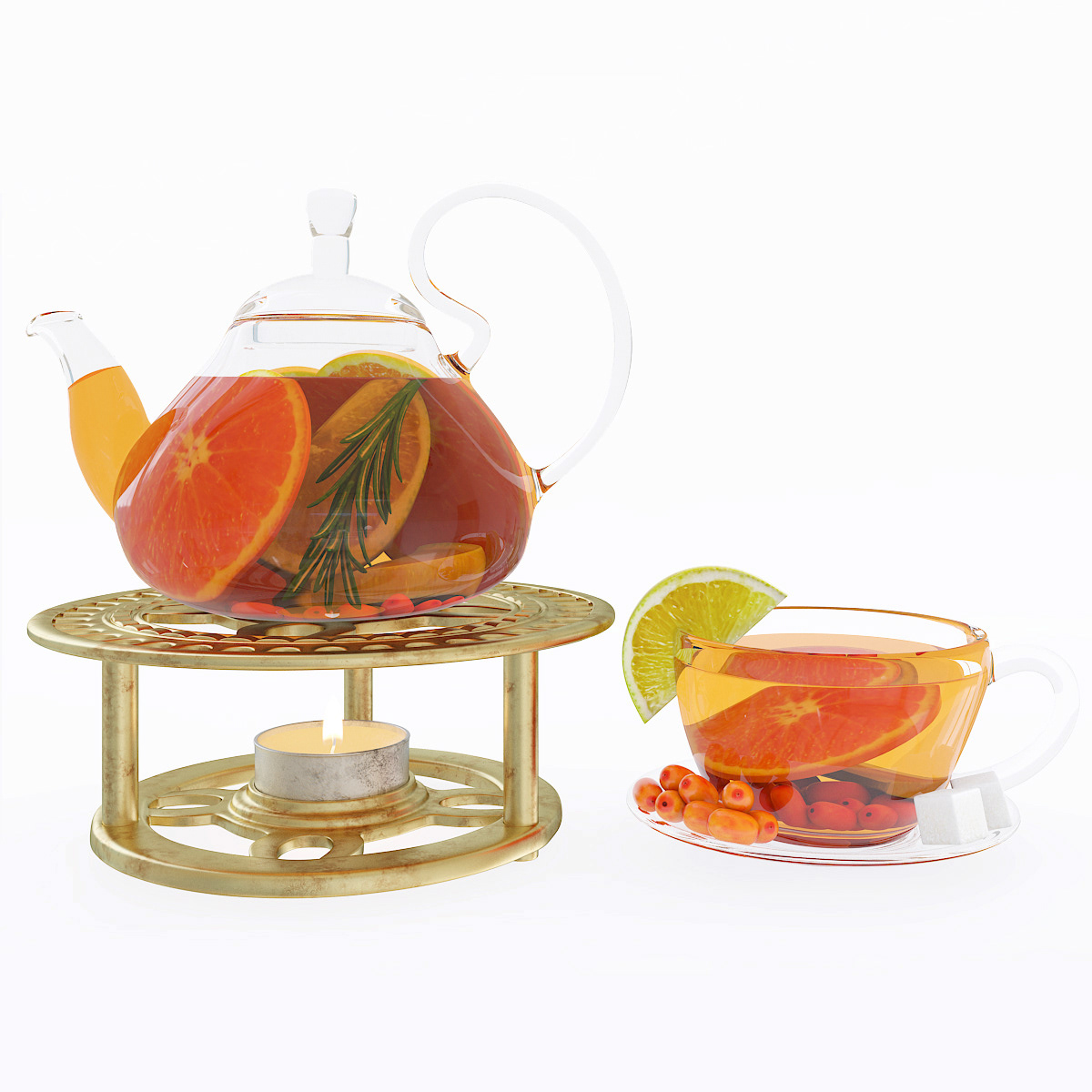 Fruit tangerine teapot cup fresh sea buckthorn berry cake loaf cake cinnamon