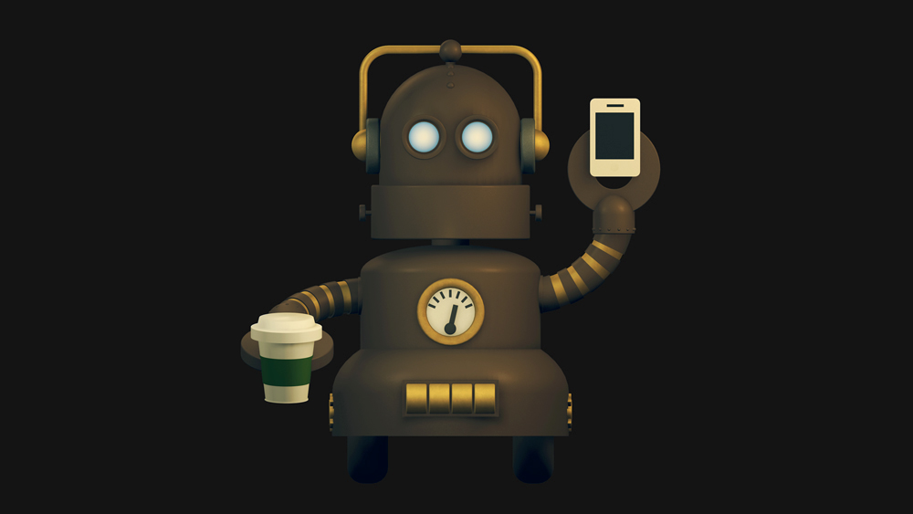 robot symbolicons machine 3D Render model cinema 4d c4d 3D illustration robotic Icon Character coffee cup phone mobile