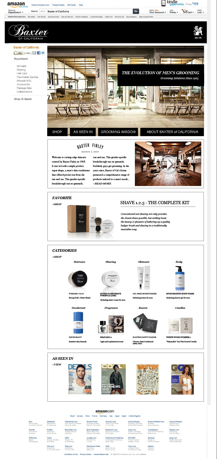 Micro Site Amazon baxter of california ux/ui digital design