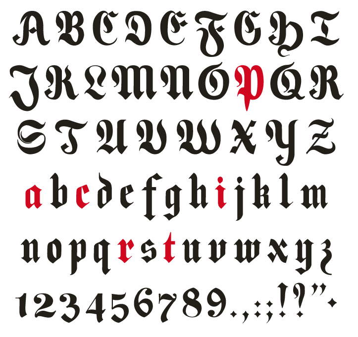 gothic  blackletter type font patricia cerveca beer Birra gold red specimen poster