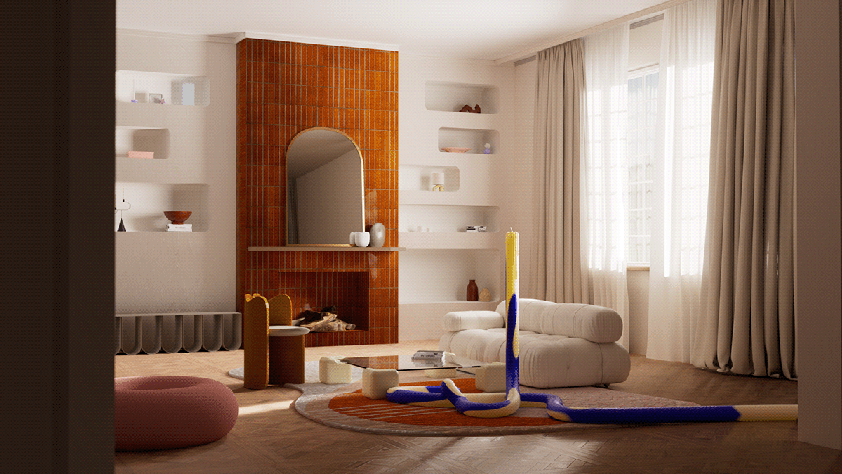 furniture design Render 3D cinema 4d interior design  candles