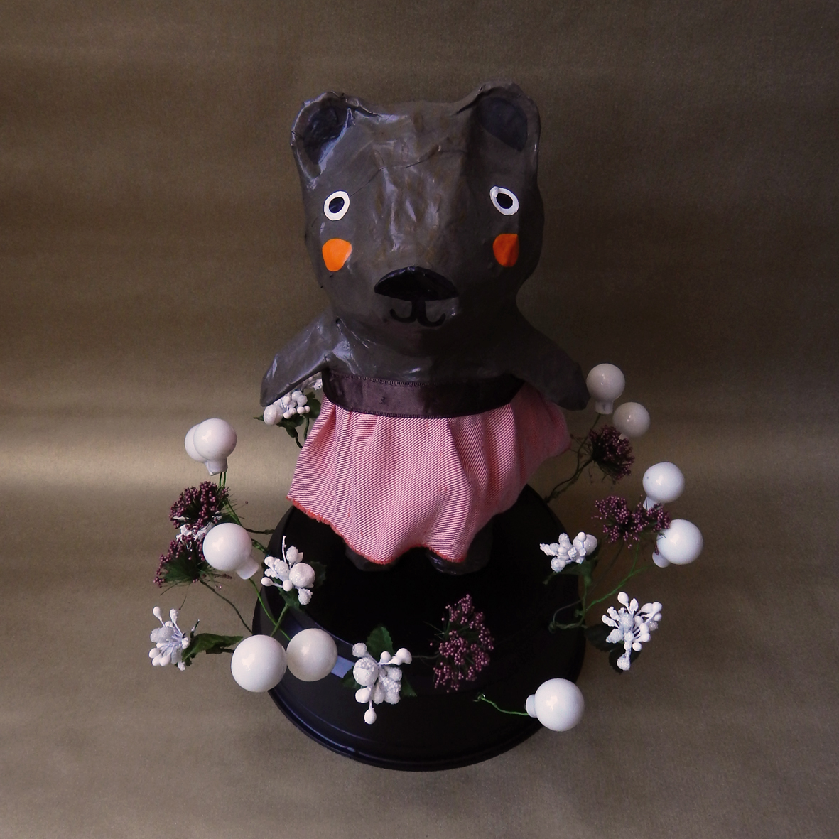 bear spring Flowers sculpture girl bear dress brown bear wire paper