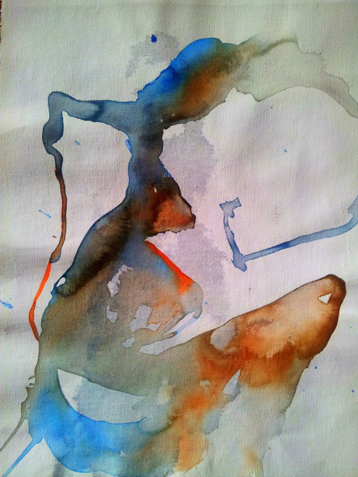 watercolors sketch red abstract figure