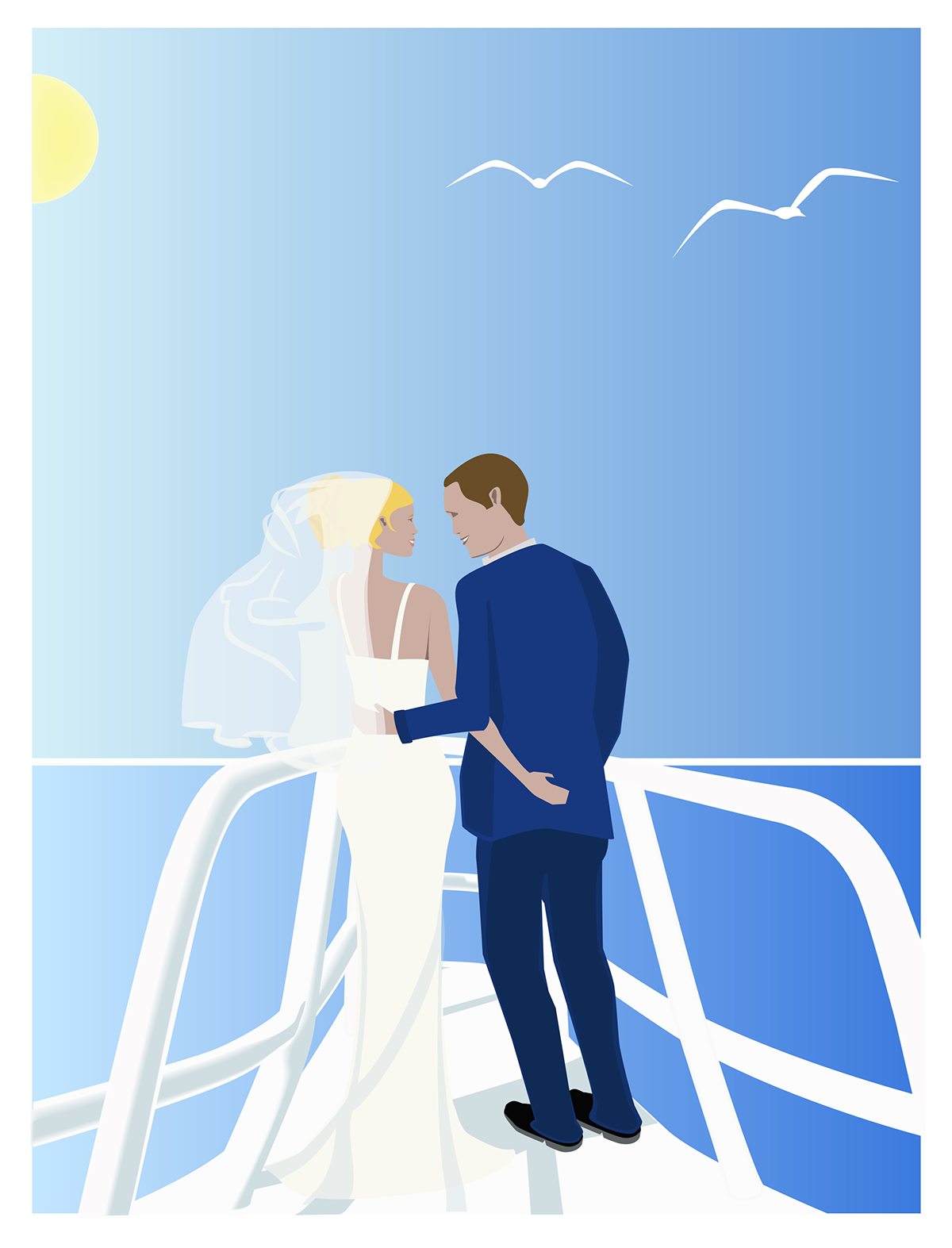 vector Illustrator nano Technology Driving wedding couple yacht woman business robot children play toys