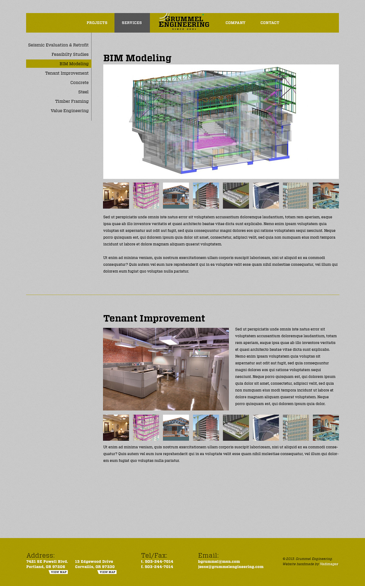 Engineers portfolio Website development design vadimages industrial architectural offices public art