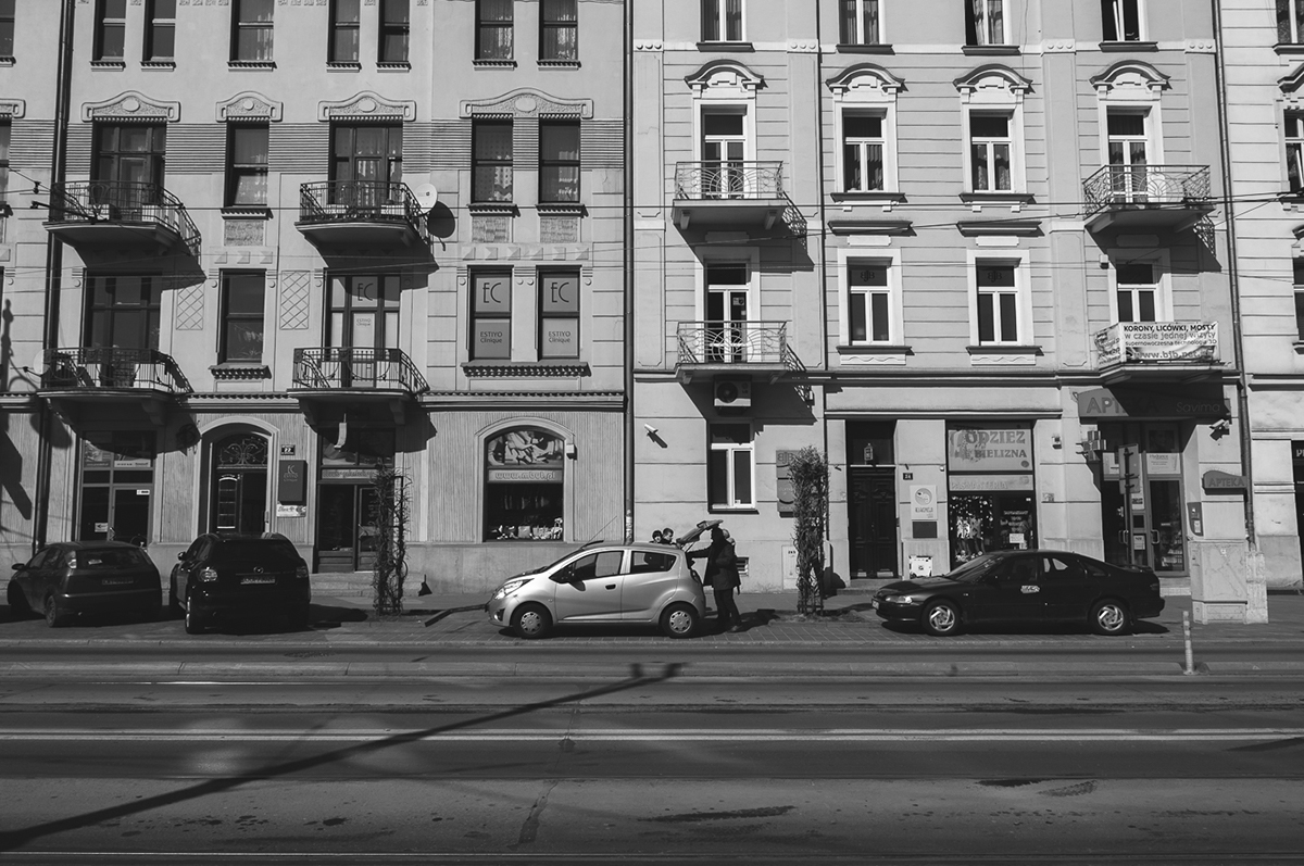 black and white city Street