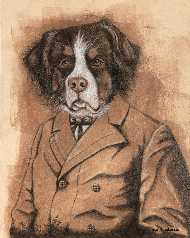 animal art Bernese Mountain Dog dog portrait fantasy art whimsical art whimsical illustration