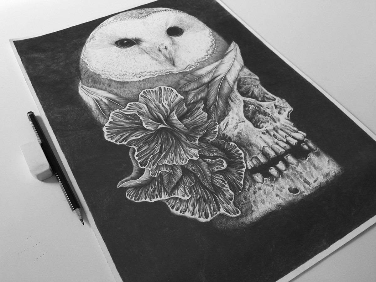 draw Deftones art pencil drawhands Love skull floral owl blackandwhite