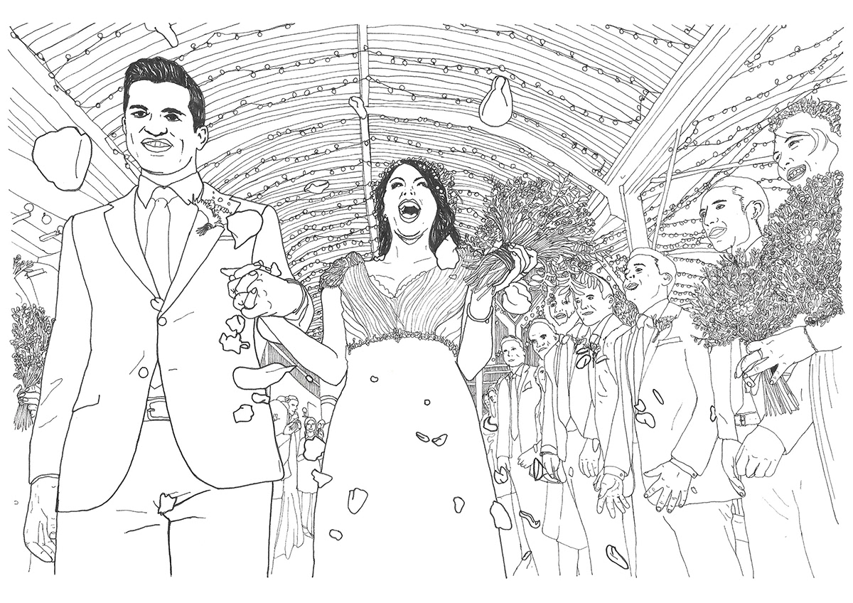 celebration cheering crowd Drawing  Flowers hand drawn ILLUSTRATION  party pen and ink wedding