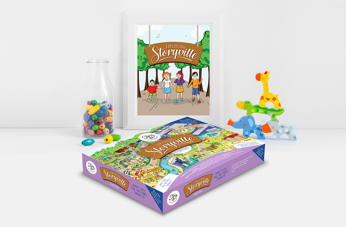 board game gamedesign Storyville storyboard storymat kidsgame matdesign ILLUSTRATION  Character design  book design