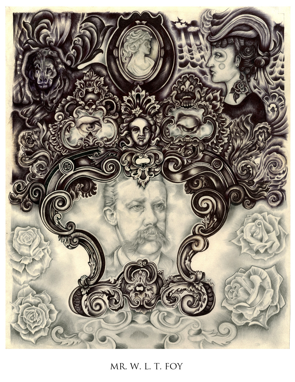 Victorian rococo ballpoint portrait ornate