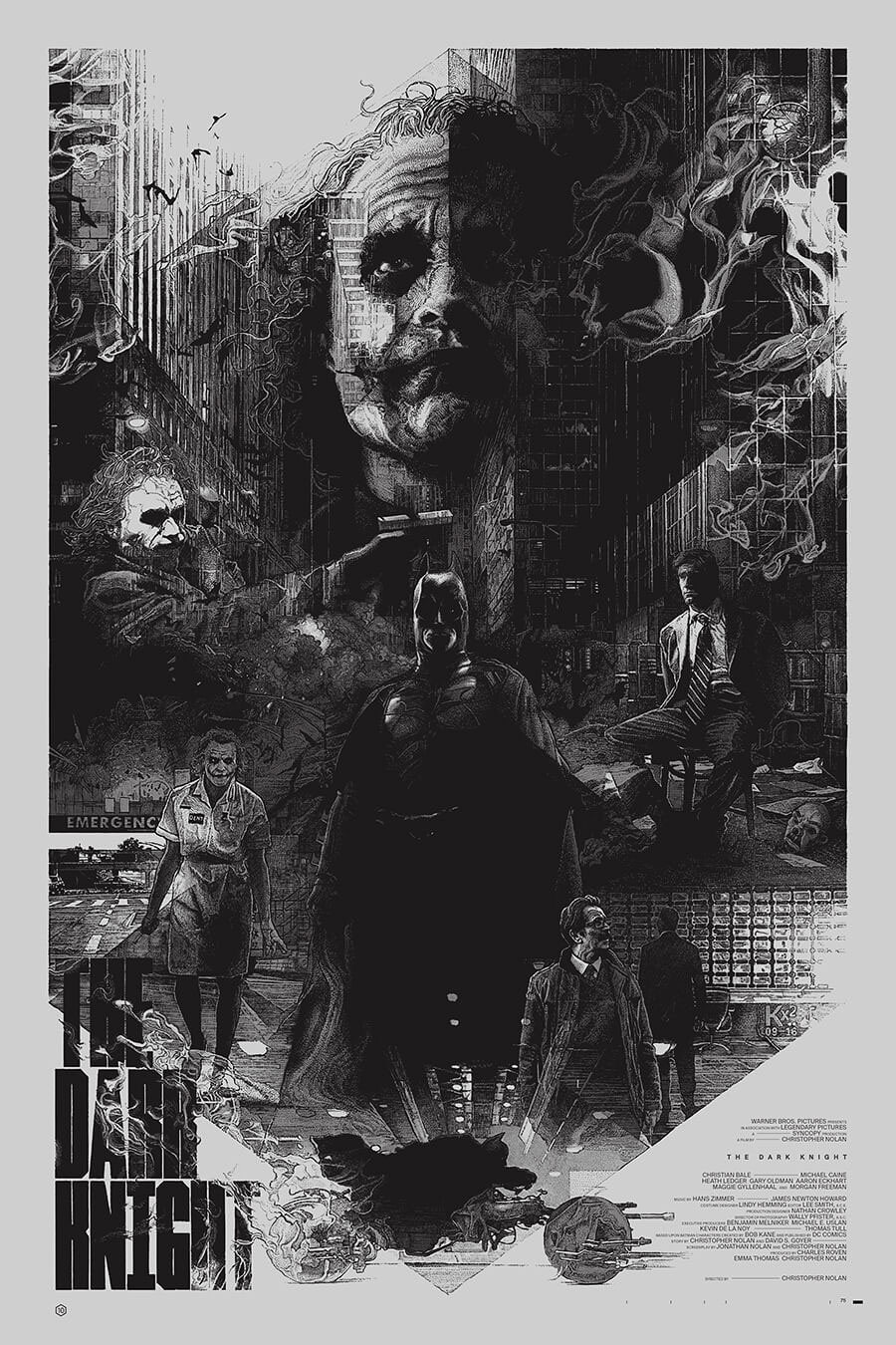 batman nolan screen print poster StudioKxx trilogy black & white batman begins THE DARK KNIGHT The Dark Knight Rise