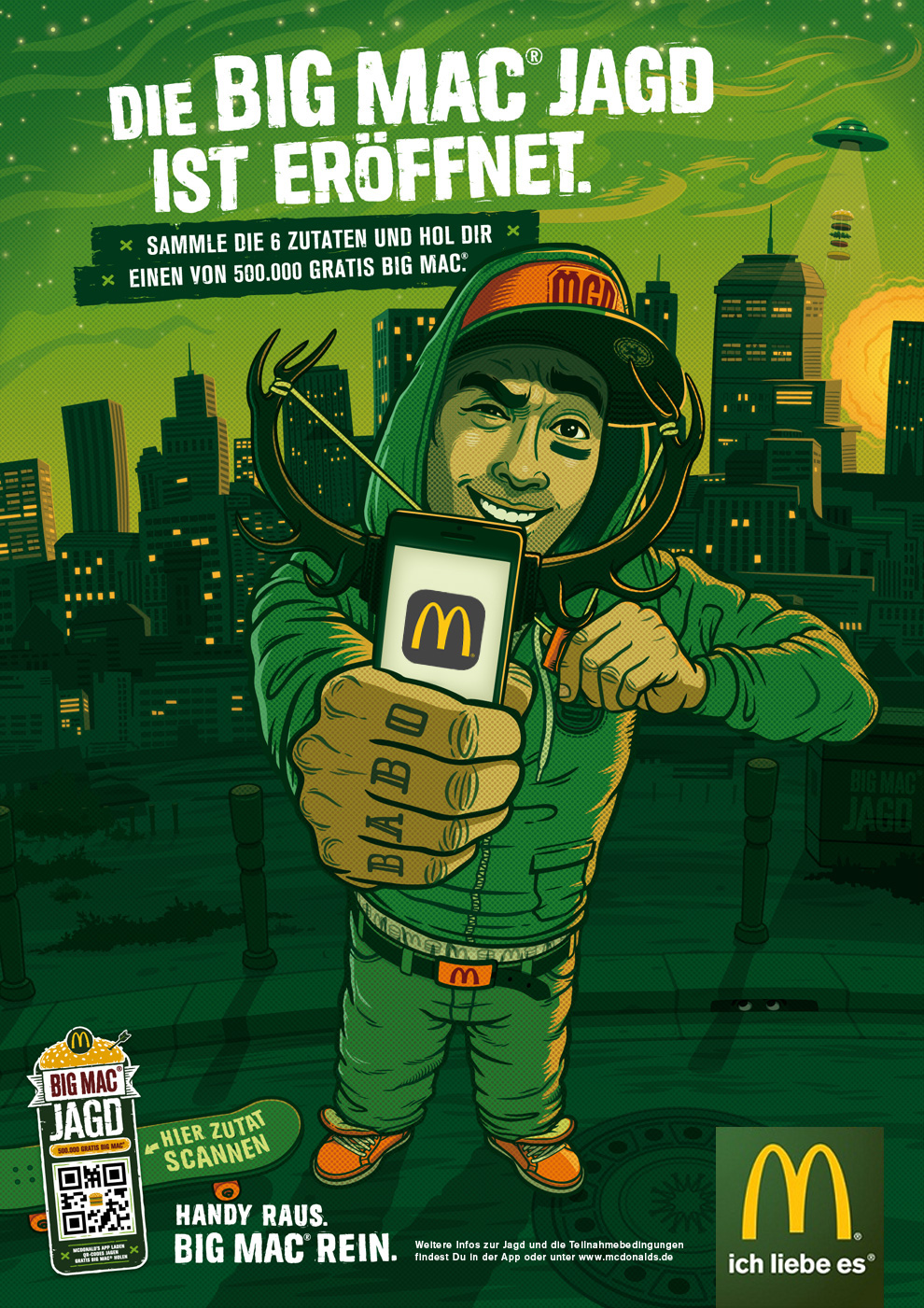 mcdonald's big mac burger Fast food hunter QR Code Mobile app characters sketch pencil interactive cartoon