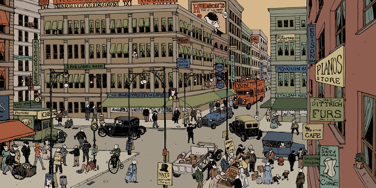  new york  1920 mice chicago city jazz old fashioned sunset ink photoshop  illustrator Nicolas Castell mouse rat