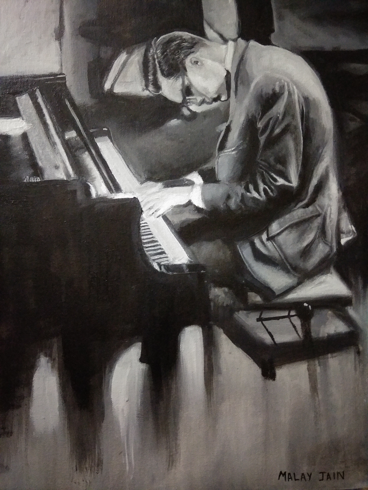bill evans fine art jazz Oil Painting Piano portrait Retro vintage