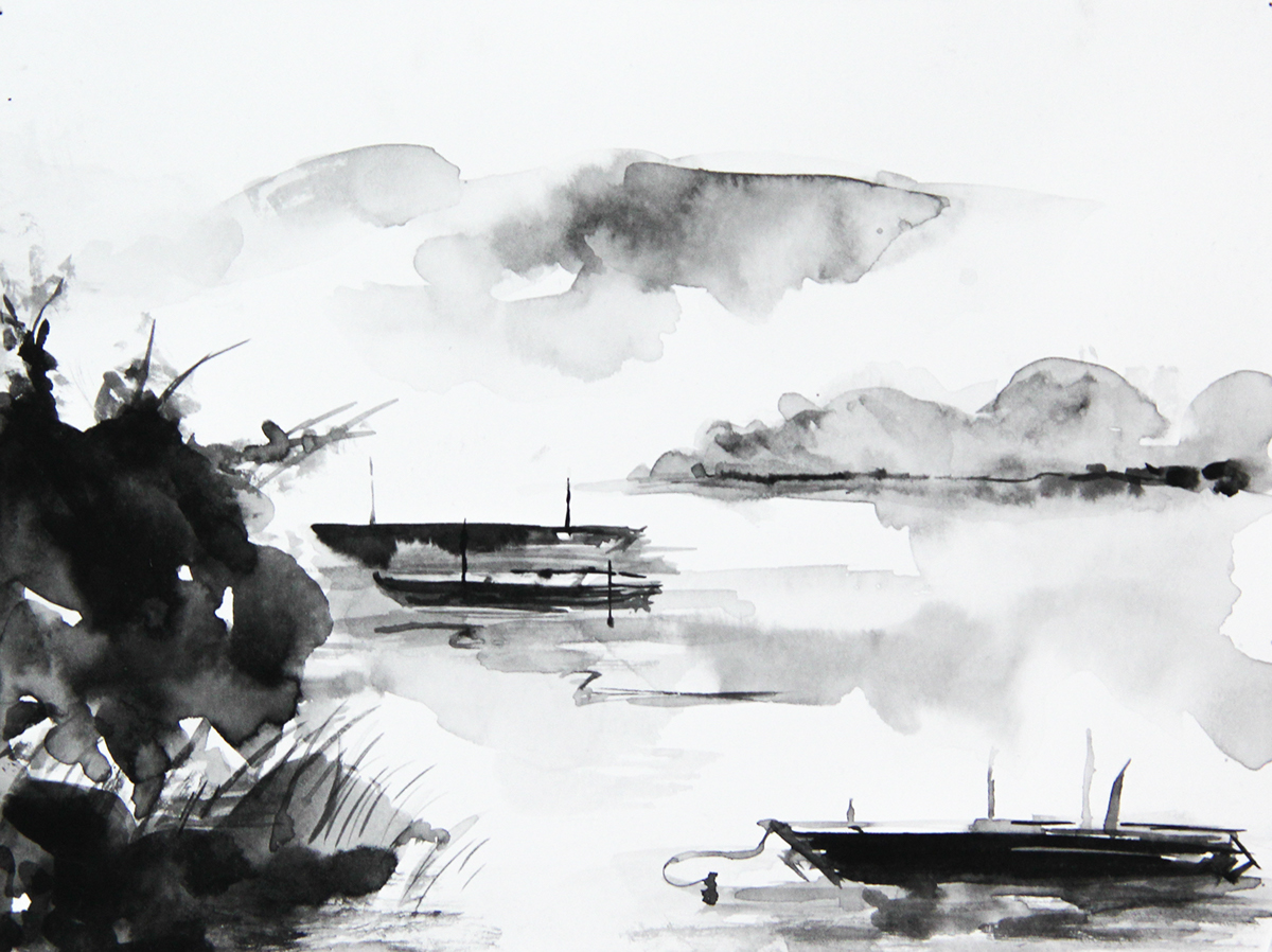 sumiink watercolor washdrawings landscapes figures studies mastercopies