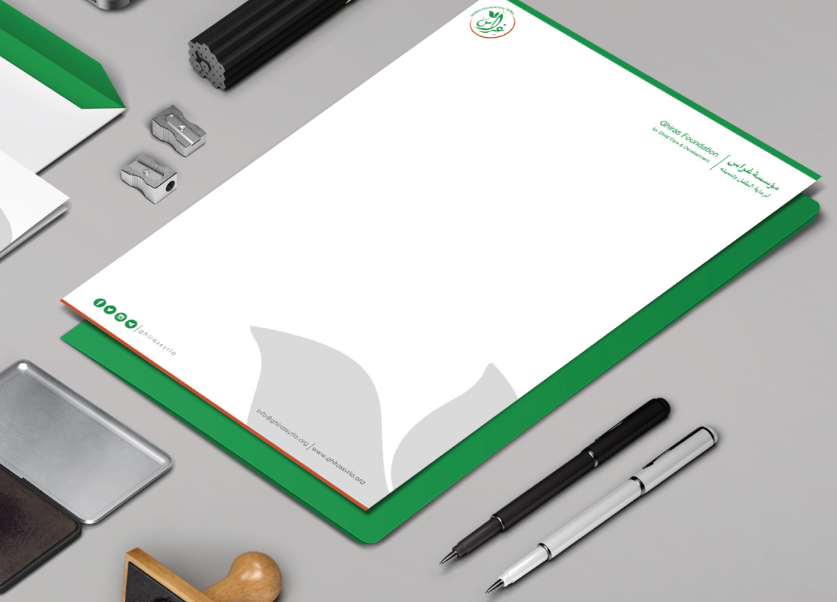 visual visual identity Ghiras Ghiras Foundation logo Roll Up business card paper Website design