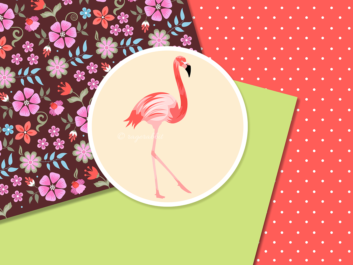 flamingo digital paper set bird ragerabbit Petya Hadjieva Petya Ivanova pink backgrounds Retro vintage handdrawn handmade design clipart
