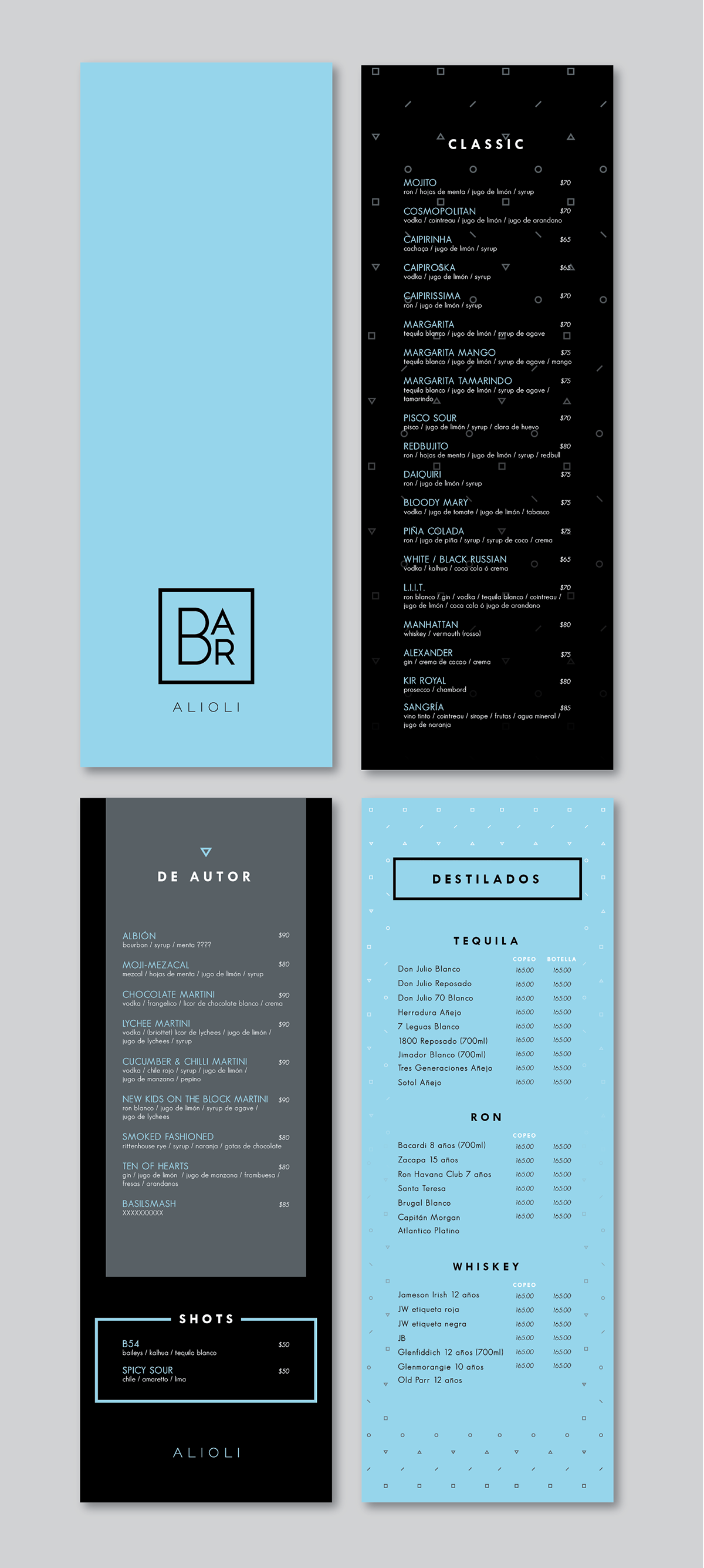 restaurant mexico alioli brand design menu bar square pattern brandbook black image blue