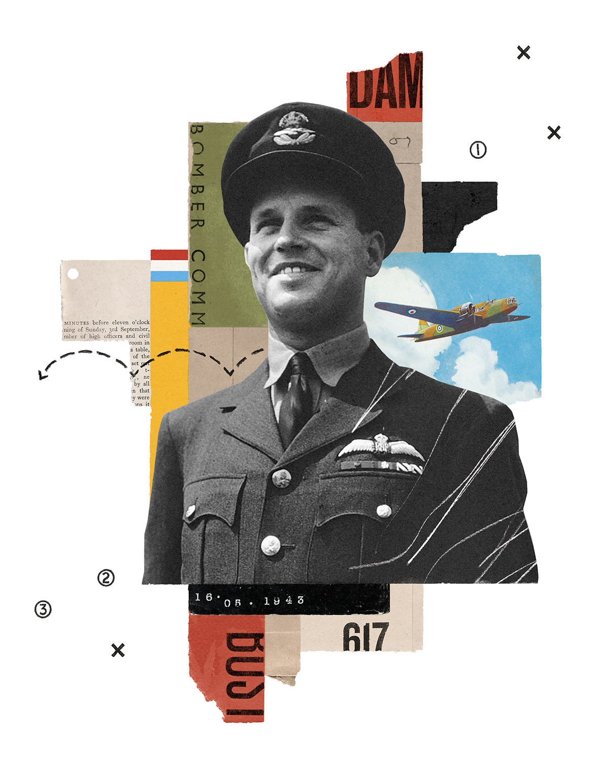 collage art ww2 history Pilot dambusters War airplane bomb germany