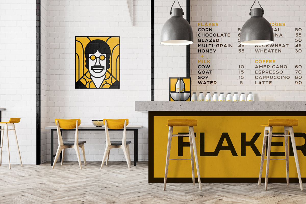 breakfast cafe flakes package animation  yellow Logotype restaurant