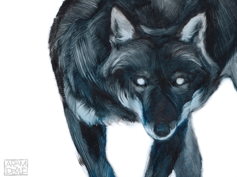 Adobe Portfolio wolf winter snow Nature forest brush strokes blue pthalo Fur wilderness wild lone ghost Hunt