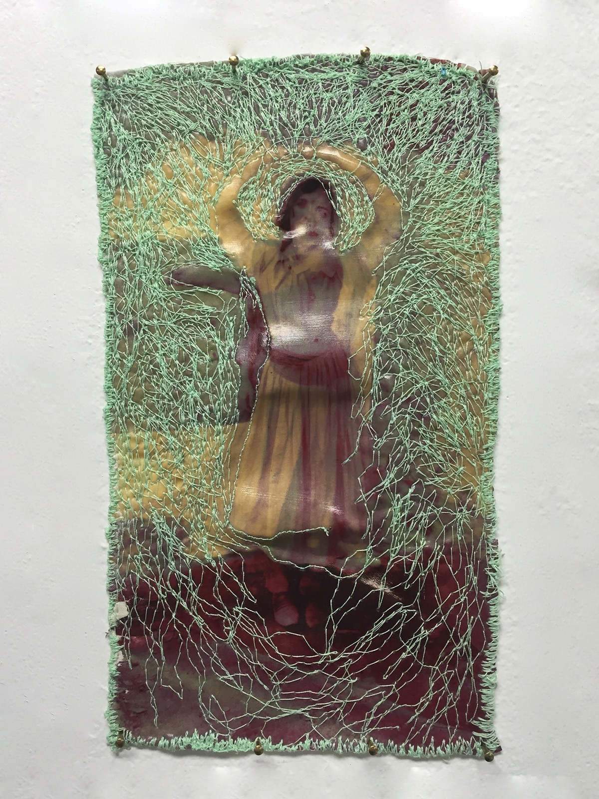 Embroidery fiber image transfer painting   mixed media film still Film   thread canvas