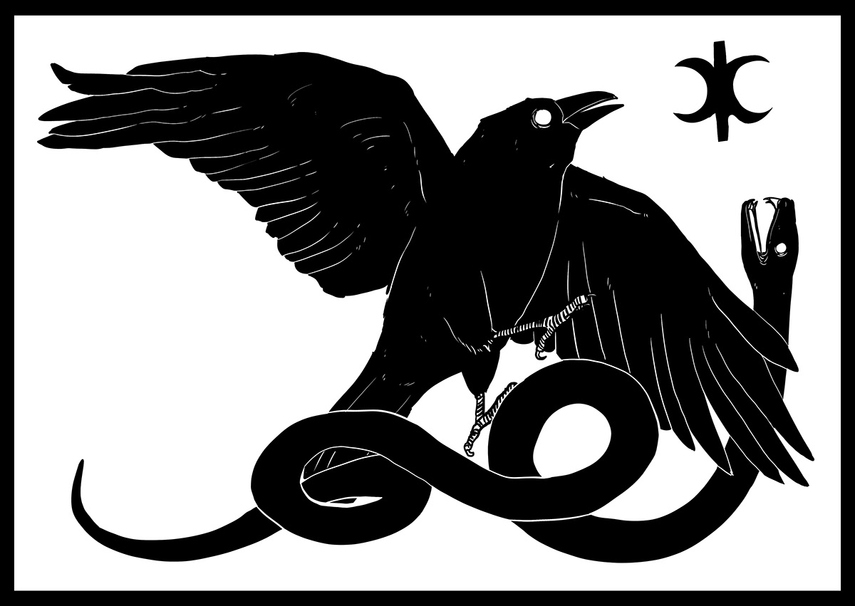 chaos Order horror creepy horse raven snake death black White