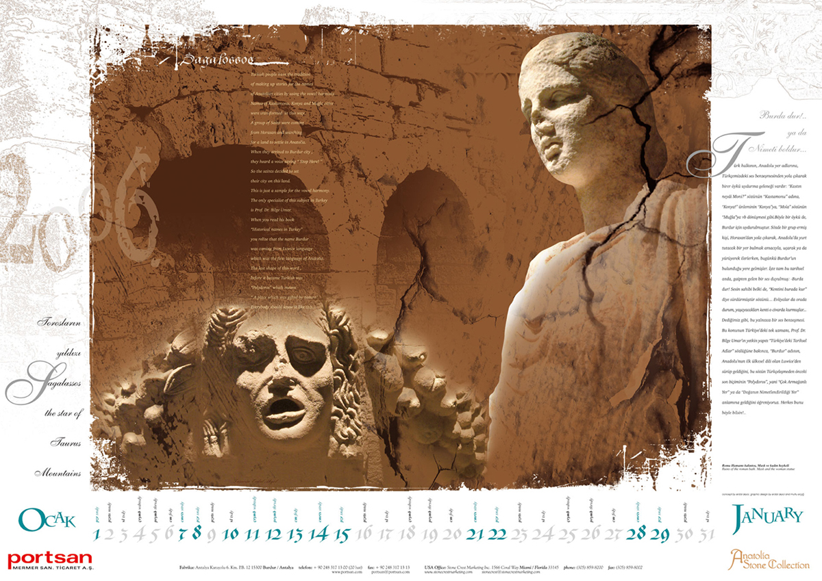 calendar presentation design calendar design sculpture ancient ruins ruins Ancient sagalassos Promotion