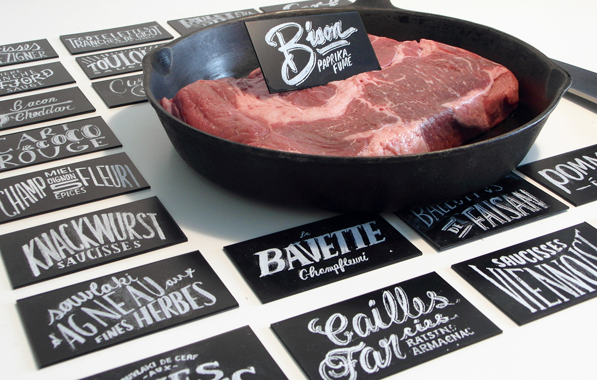 butcher butchery boucherie meat viande Chalkboard tag Label shop HAND LETTERING screen print