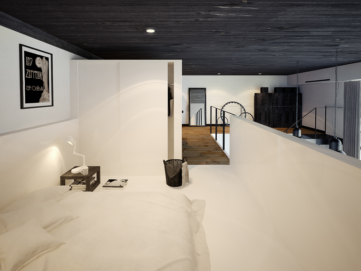 3d Visualisation design LOFT Interior blackandwhite modern minimal