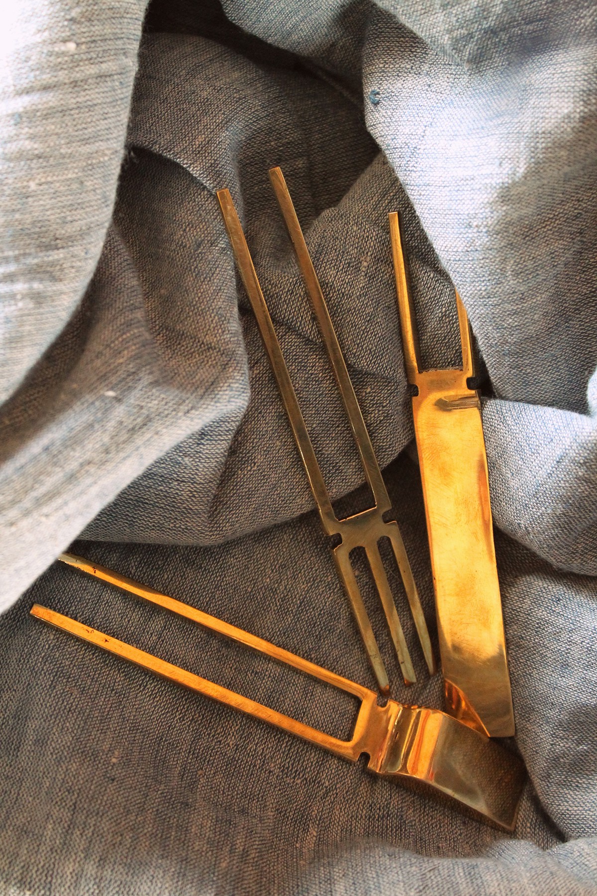cutlery Flatwares brass sandcasting metal spoons fork knife craft tableware