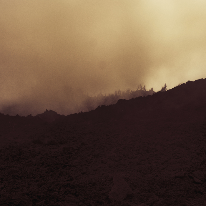 volcano print smell point-and-shoot powershoot fog air heat fine-art red brun brown rock lava