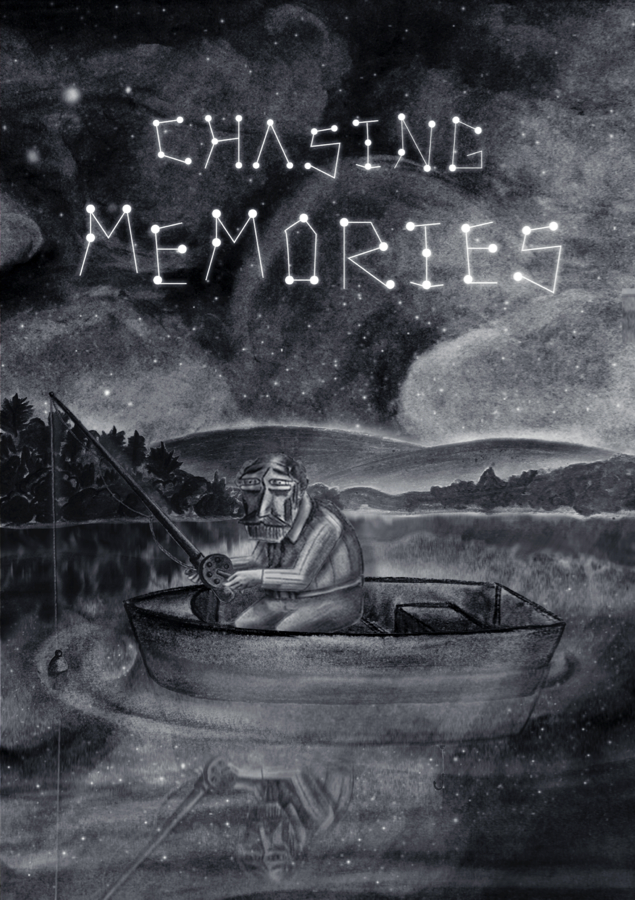 cutout charcoal fishing lake old fish stars dreams memories black and white compositing analog digital Ps25Under25 boat