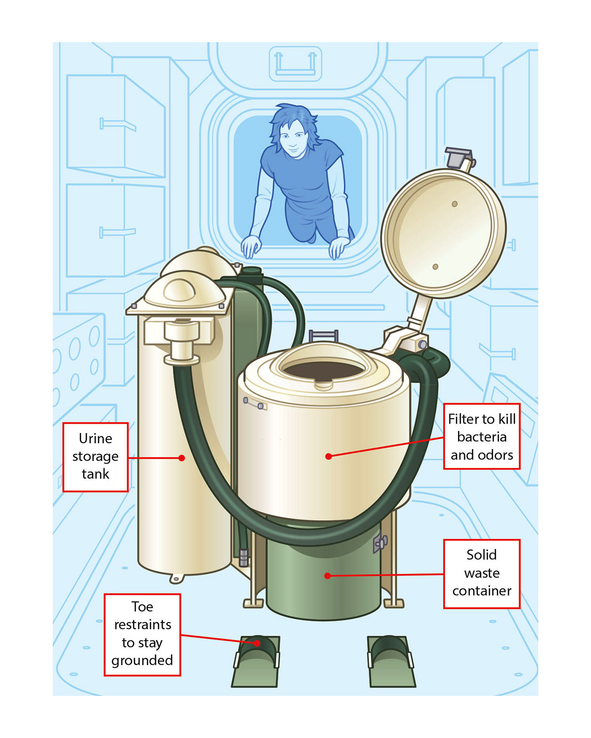 astronaut infographic magazine nasa science Space  space station Technology toilet vector