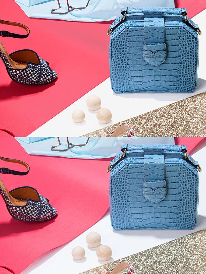 editorial product summer red magenta blue cream accessories