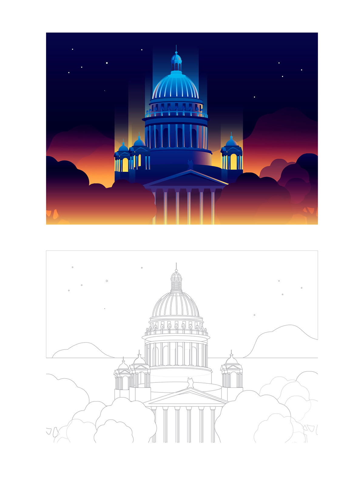 building cathedral city Colourful  ILLUSTRATION  inspiration light location petersburg night