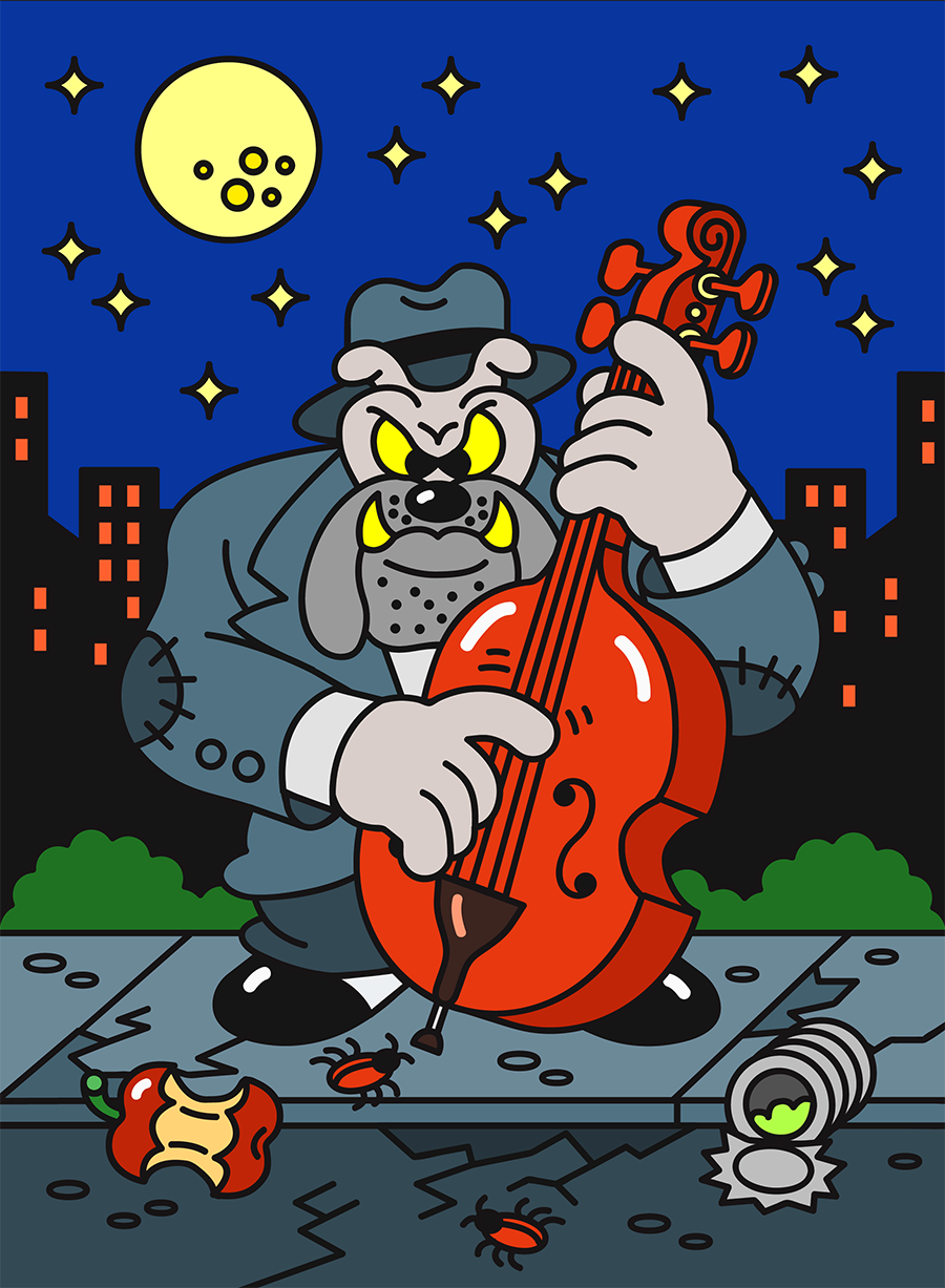 dog night bebop jazz stars vector cartoon colorful vintage moon