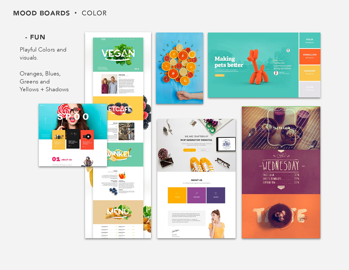 Website redesign presentation iconography color palette mood board