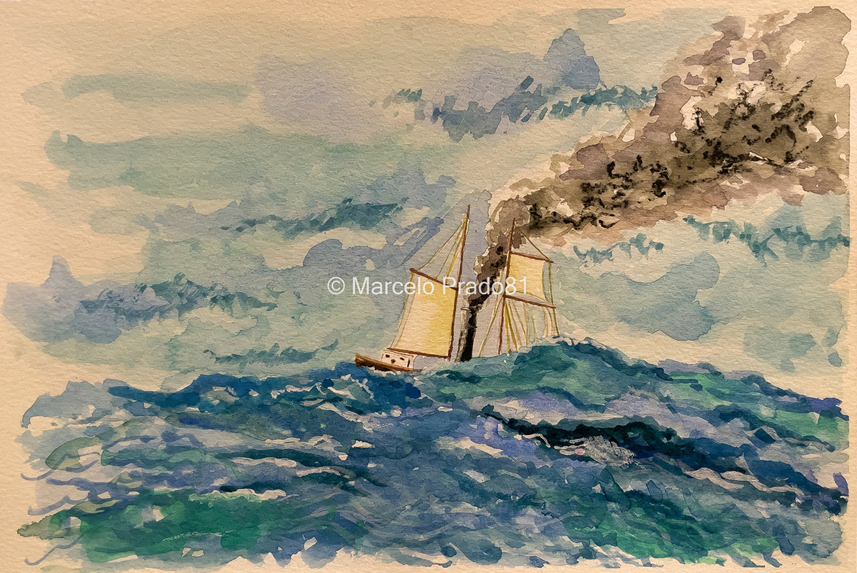 An watercolor illustration I´ve done inspired by Around the world in eighty days, by Jules Verne.