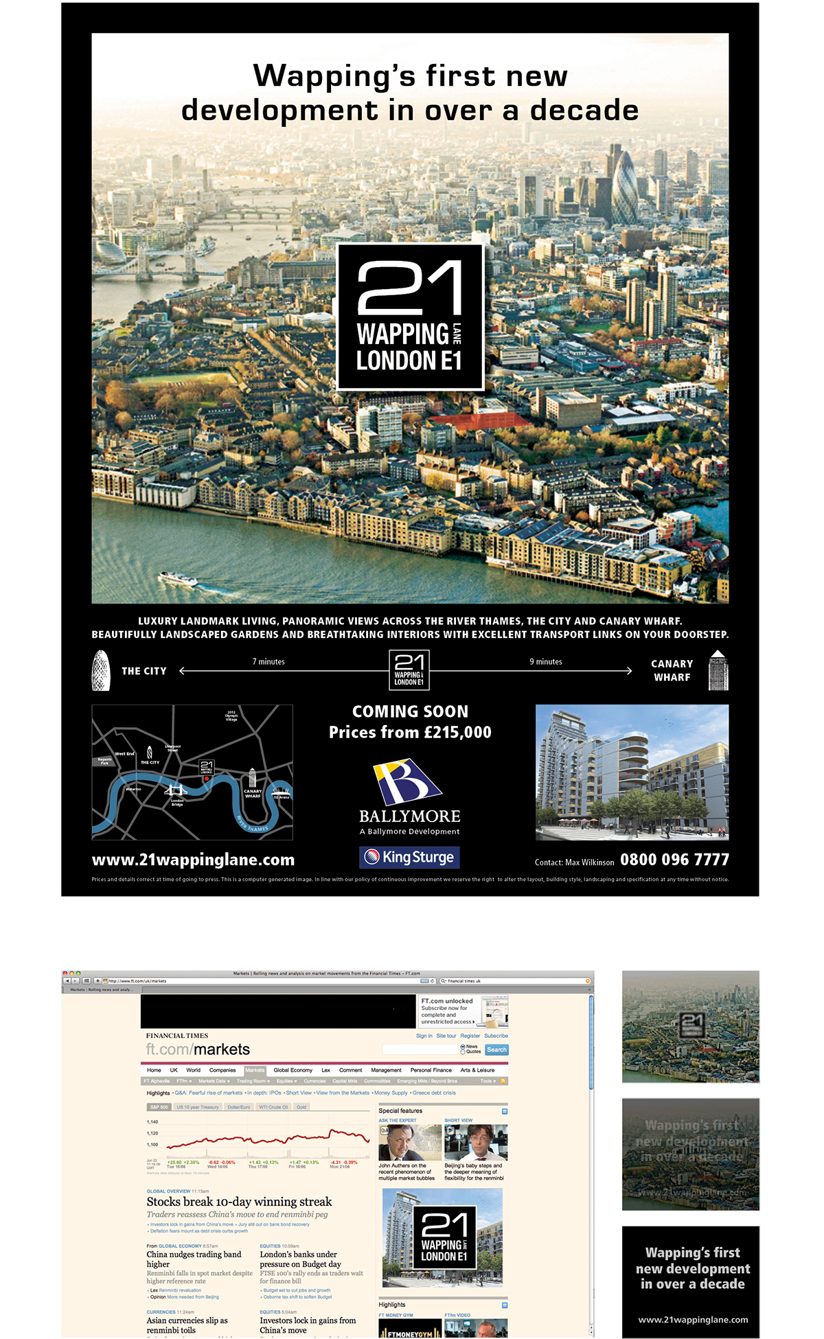 Pan Peninsula ballymore property margeting residential advertising property advertising Financial Times Evening Standard property section full page advert commercial design charity