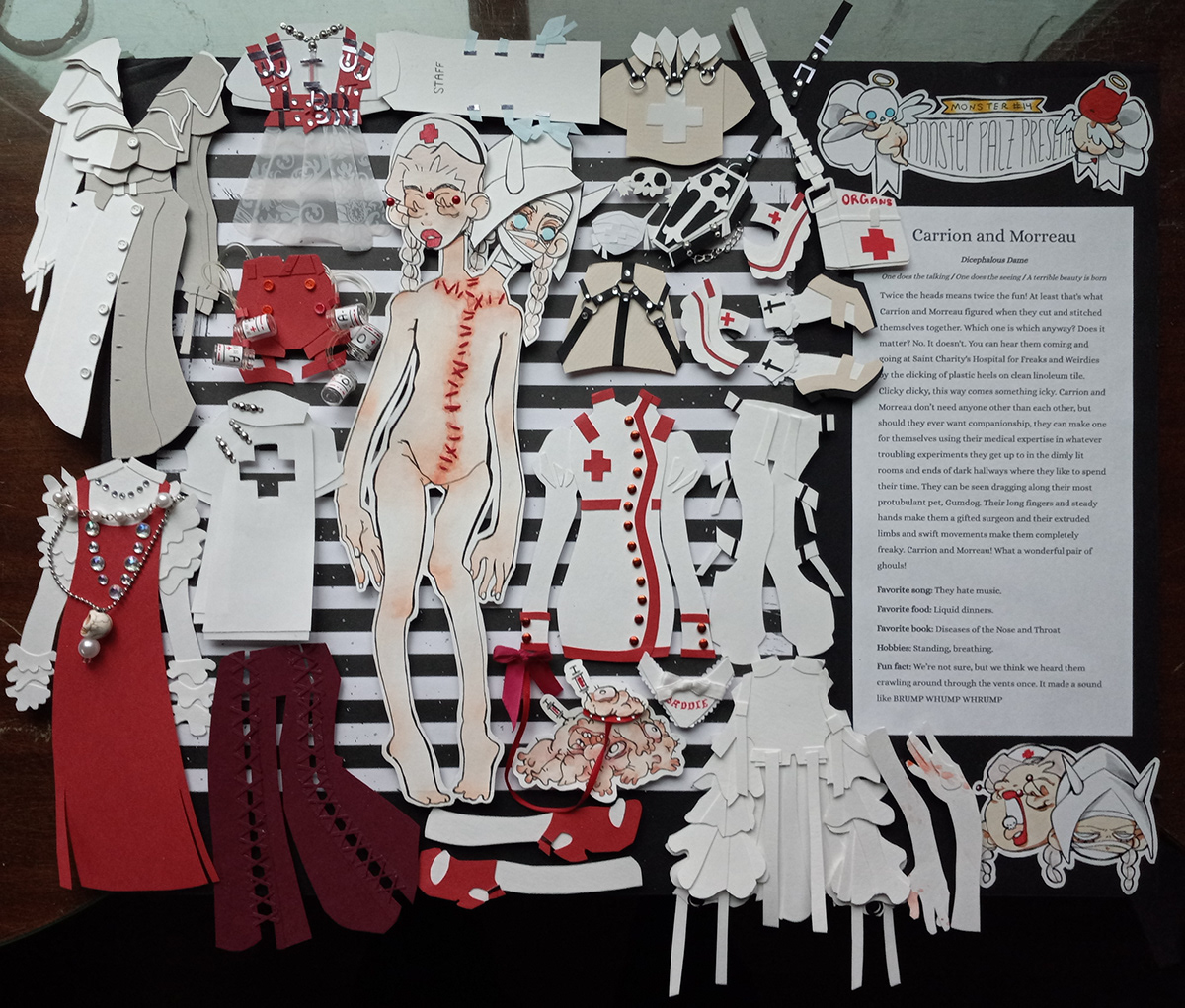 body horror Character design  creepy cute Fashion  monster paper art papercraft Paperdoll