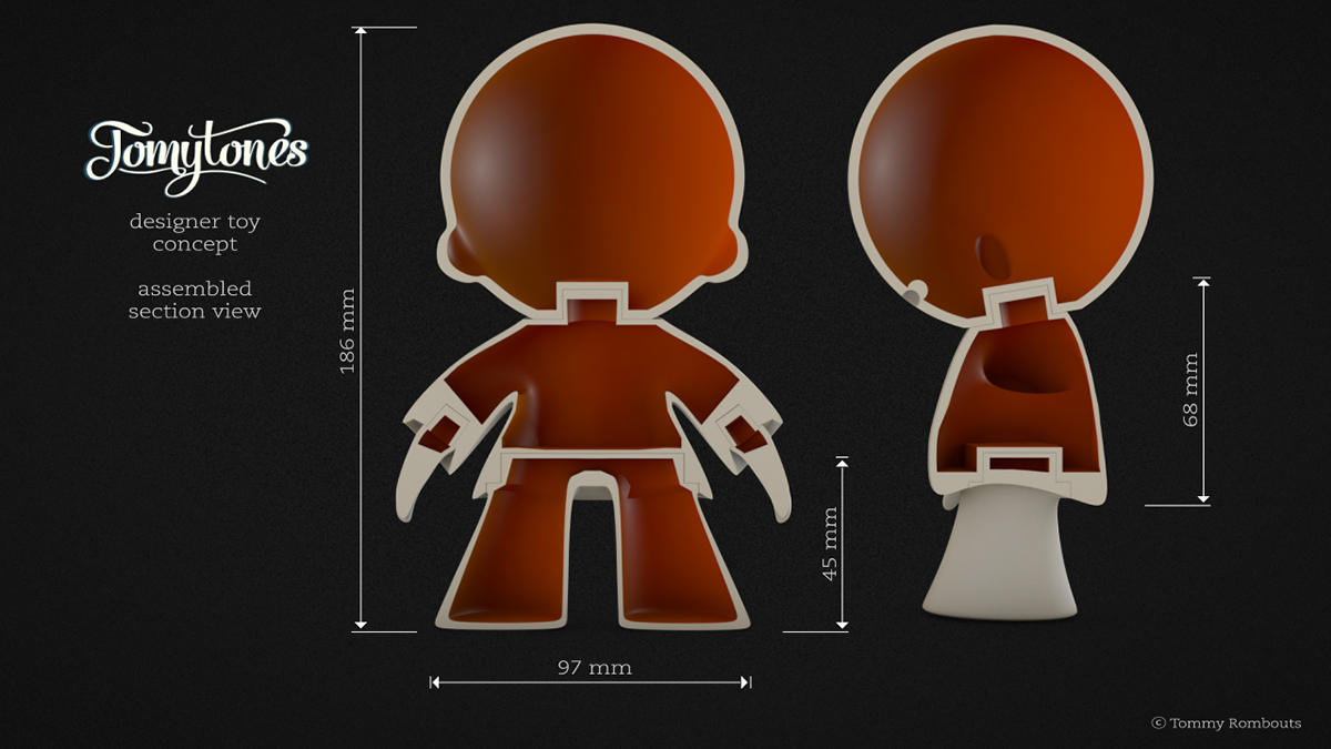 3D cinema4d toy TomyTones Character concept 3d print Exploded view