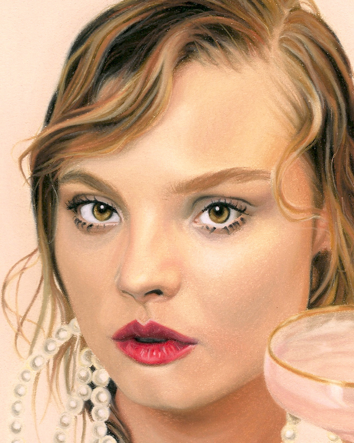 prada makeup pearls Shells Champagne portrait fashion illustration